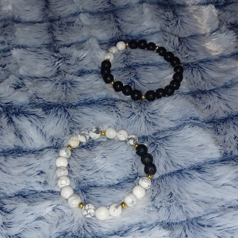 Howlite and Lava Stone Bracelets (set of 2)